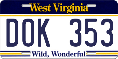 WV license plate DOK353