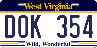 WV license plate DOK354