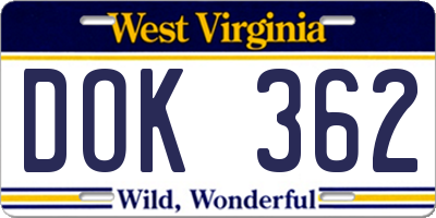 WV license plate DOK362