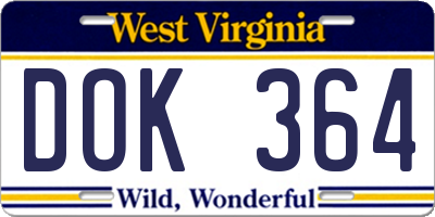 WV license plate DOK364