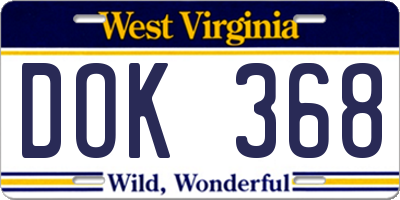 WV license plate DOK368