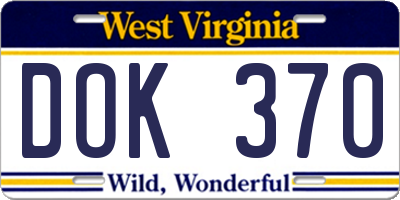 WV license plate DOK370
