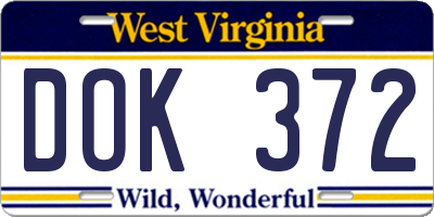 WV license plate DOK372