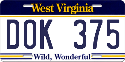 WV license plate DOK375