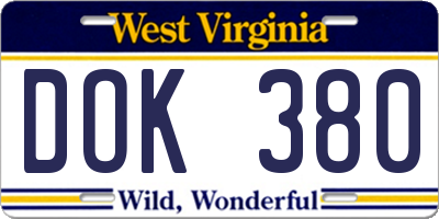 WV license plate DOK380