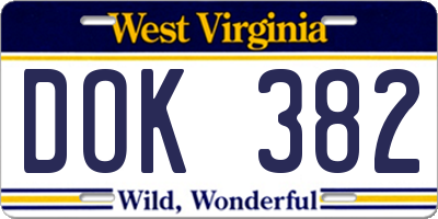 WV license plate DOK382