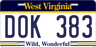 WV license plate DOK383
