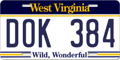 WV license plate DOK384