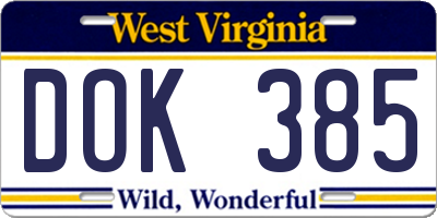 WV license plate DOK385
