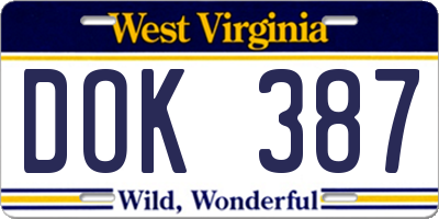 WV license plate DOK387