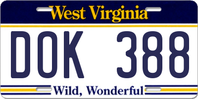 WV license plate DOK388