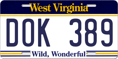 WV license plate DOK389