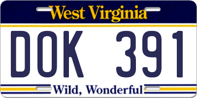 WV license plate DOK391