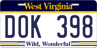 WV license plate DOK398