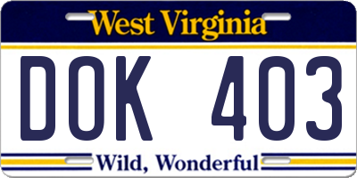 WV license plate DOK403