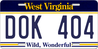 WV license plate DOK404