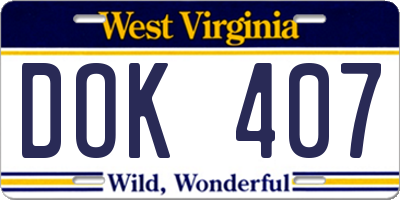 WV license plate DOK407