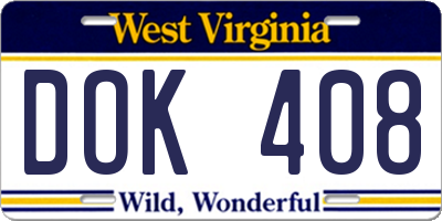 WV license plate DOK408