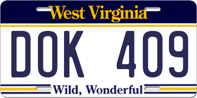 WV license plate DOK409