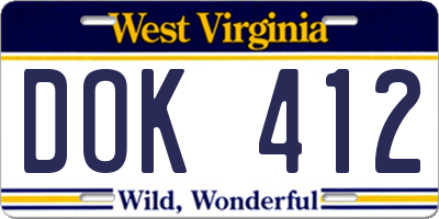 WV license plate DOK412