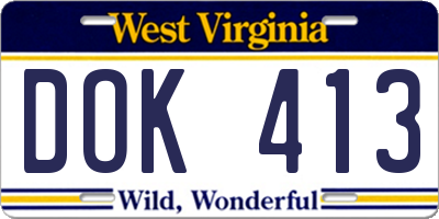 WV license plate DOK413