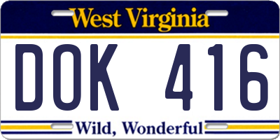 WV license plate DOK416