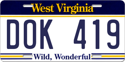 WV license plate DOK419