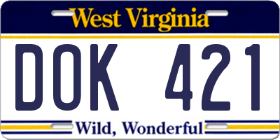 WV license plate DOK421