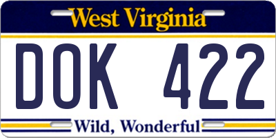 WV license plate DOK422