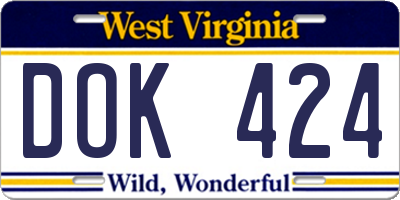 WV license plate DOK424