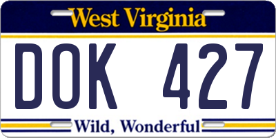 WV license plate DOK427