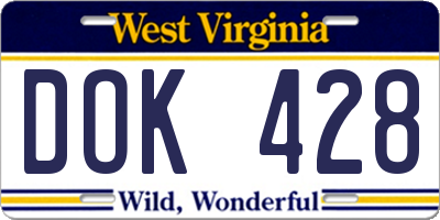 WV license plate DOK428