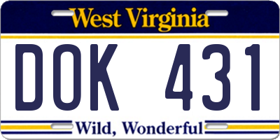 WV license plate DOK431