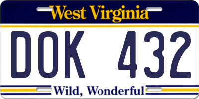 WV license plate DOK432