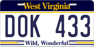 WV license plate DOK433