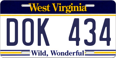 WV license plate DOK434