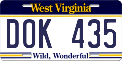 WV license plate DOK435