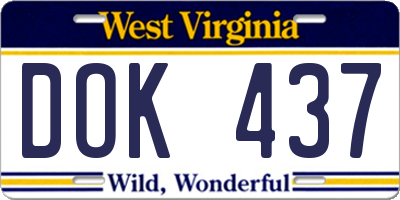 WV license plate DOK437