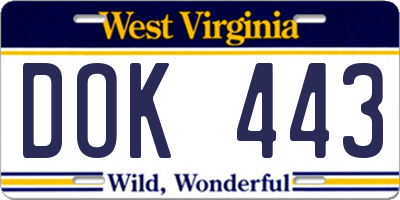 WV license plate DOK443