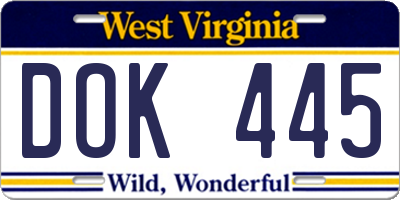 WV license plate DOK445