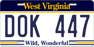 WV license plate DOK447