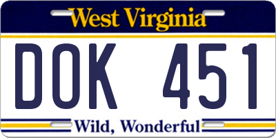 WV license plate DOK451