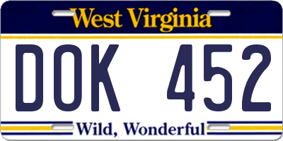 WV license plate DOK452