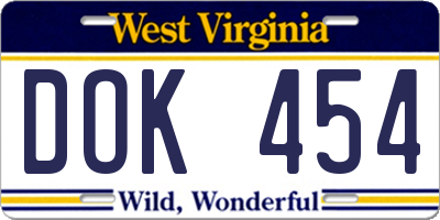 WV license plate DOK454