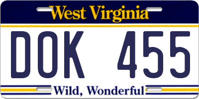 WV license plate DOK455