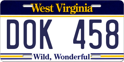 WV license plate DOK458