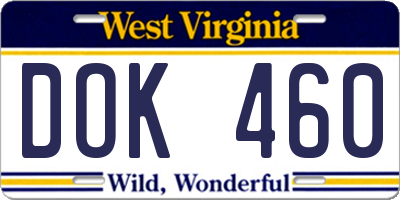 WV license plate DOK460