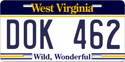 WV license plate DOK462