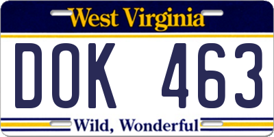 WV license plate DOK463