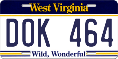 WV license plate DOK464